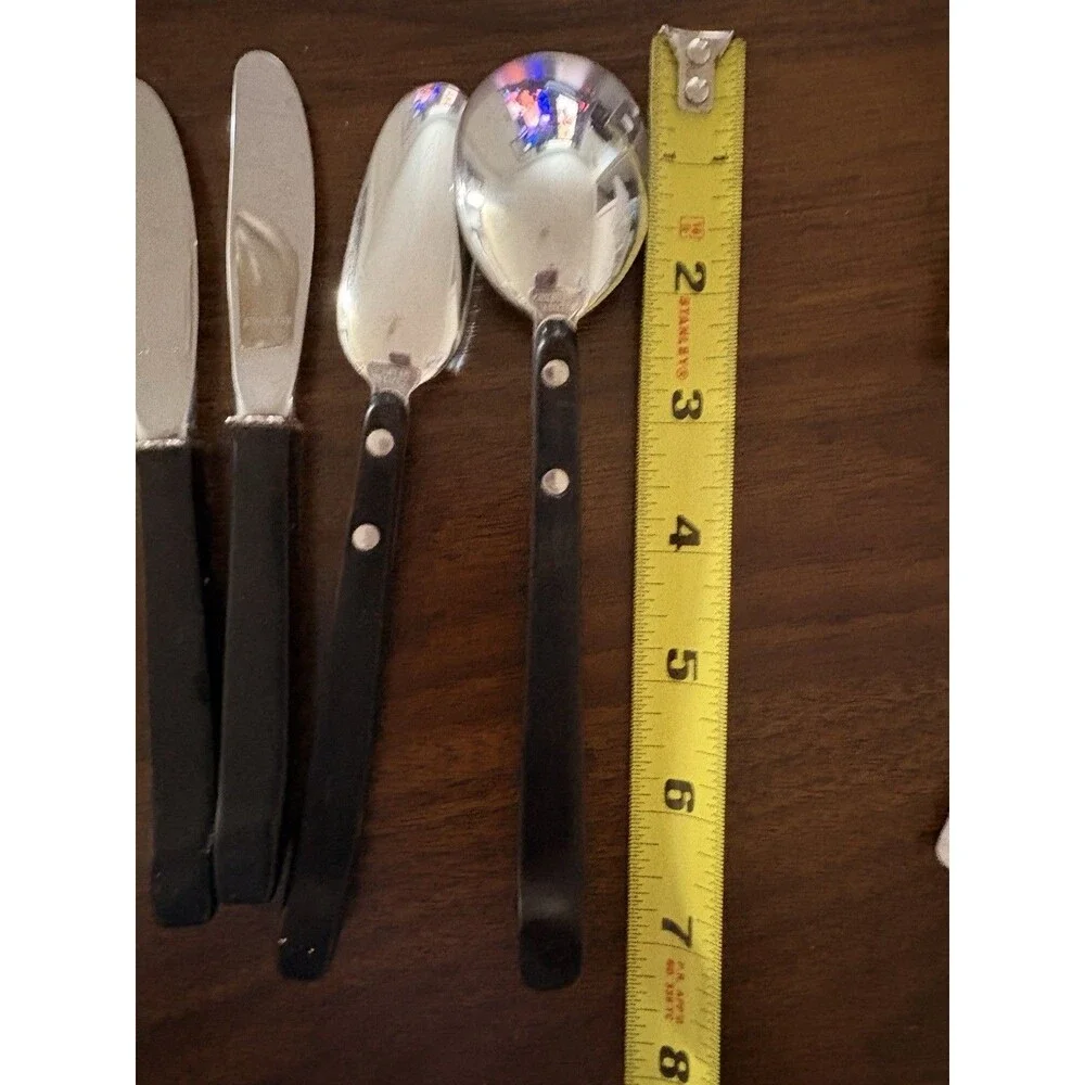 Vintage LUNT Contrast Sterling Silver.Ebony Serving Spoon,Seafood Spoon & Knives